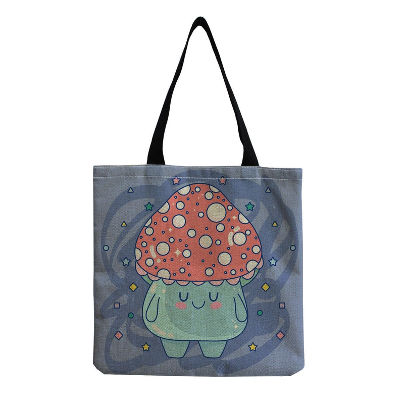 Women's Cotton And Linen Mushroom Cute Square Open Tote Bag