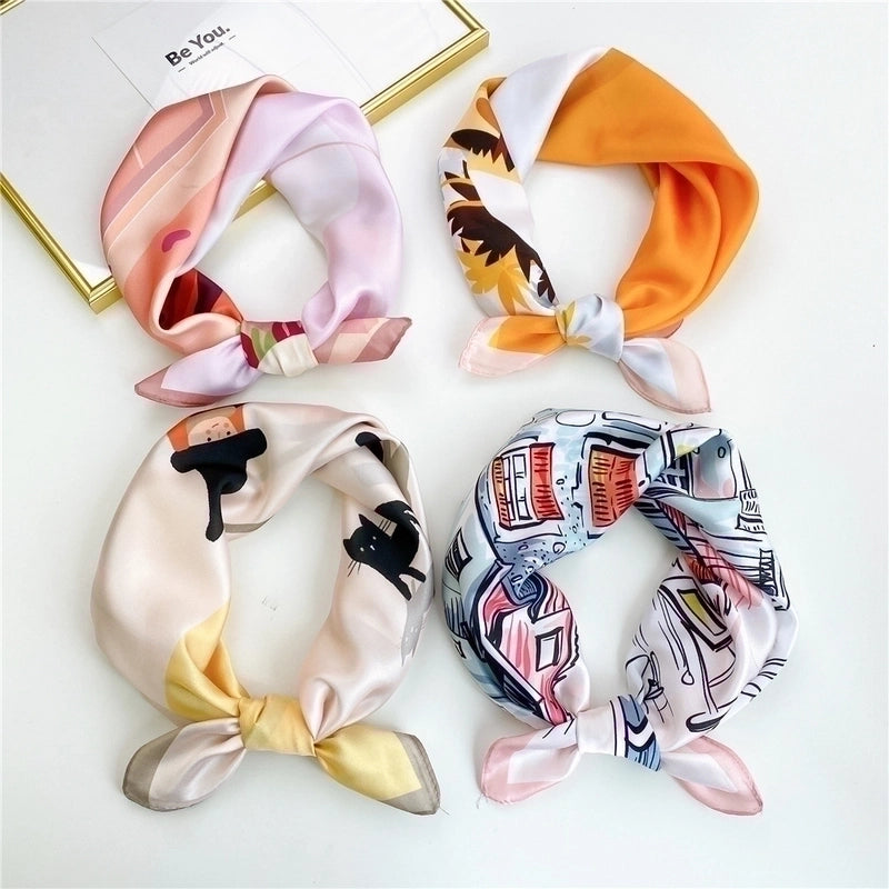 Fashion Contrast Color Printing Small Square Scarf