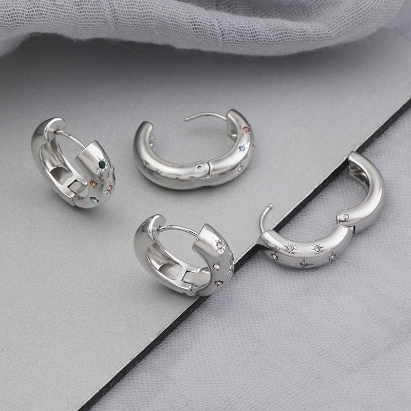 1 Pair Minimalist U Shape Round Plating Inlay Stainless Steel Pearl Zircon 18K Gold Plated Earrings