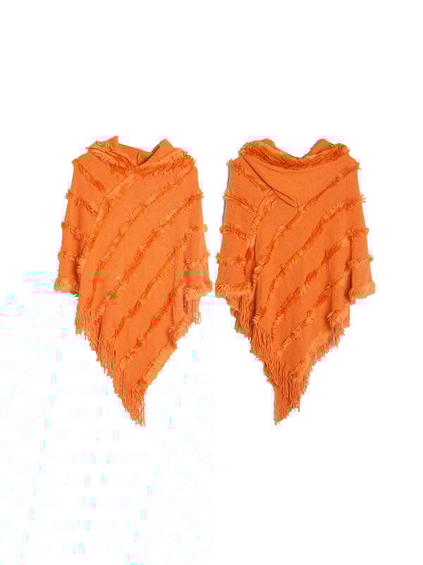 Hooded Keep Warm Solid Color Tasseled Cape Shawl&Cloak