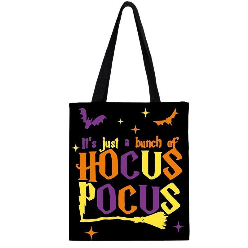 Halloween Unisex Medium Canvas Pumpkin Letter Streetwear Square Open Canvas Bag