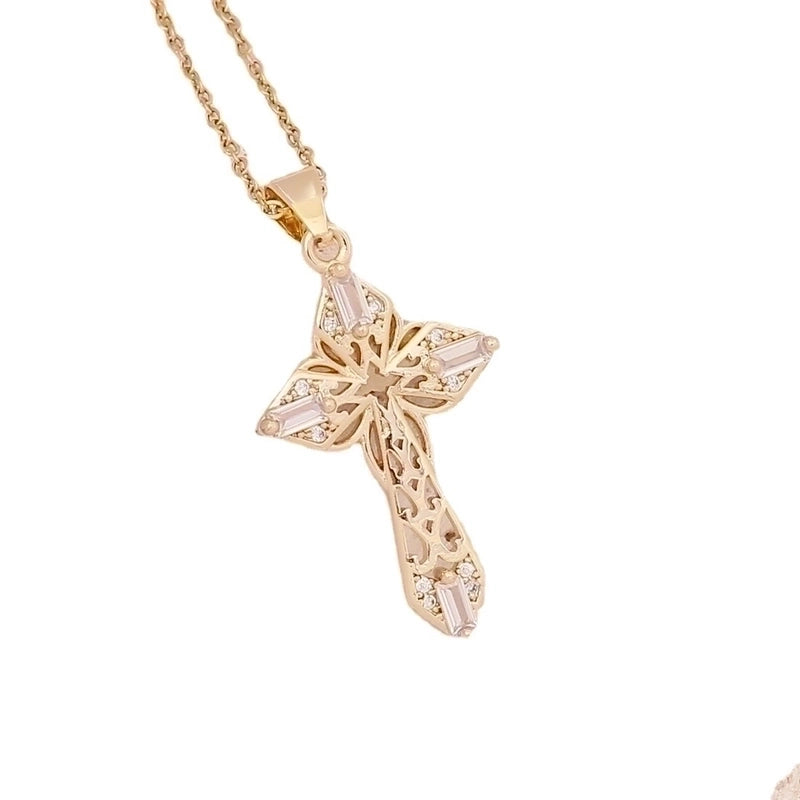 Fashion Cross Copper Inlaid Zircon 18K Gold Plated