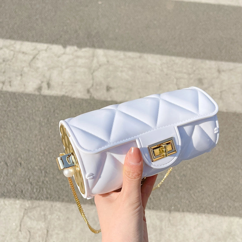Women's Pvc Solid Color Elegant Cylindrical Lock Clasp Circle Bag Crossbody Bag Chain Bag