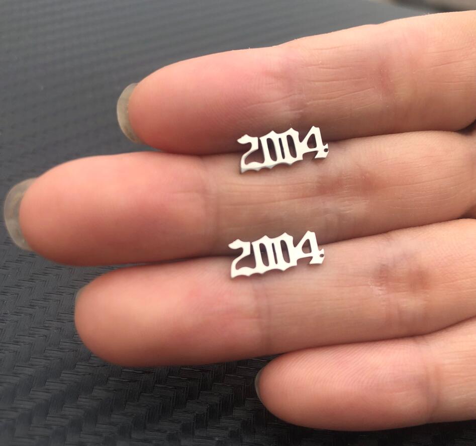 Silver Old English Year Earrings