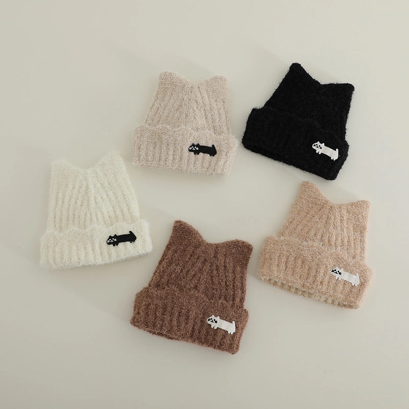 Cute Cat Ears Plush Knitted Hat Autumn And Winter Children Warm Baby's Knit Hat Personality Girl Sleeve Cap