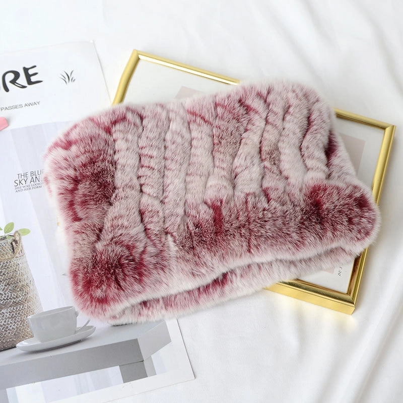 Rex Rabbit Hair Knitted Neck Neck Women's Winter Thickened Encryption Warm Fur Scarf High Elastic Headgear Headband