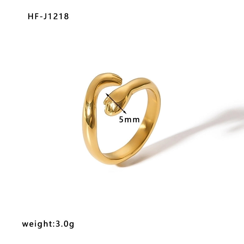 Stainless Steel 18K Gold Plated Minimalist Plating Heart Shape Crown Bow Knot Rings