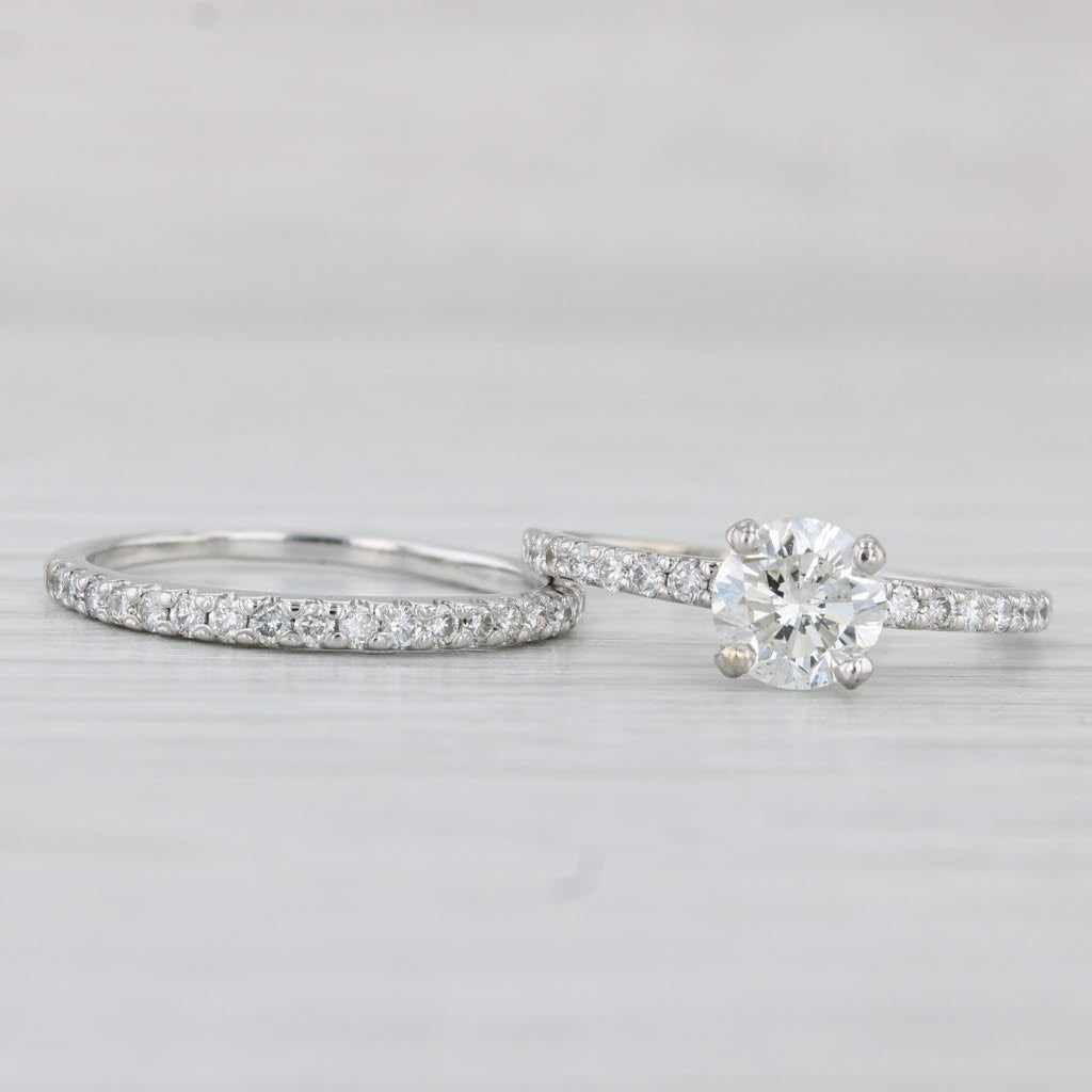 1.42ctw Round Diamond Engagement Ring Wedding Band Bridal Set 14k Gold GIA