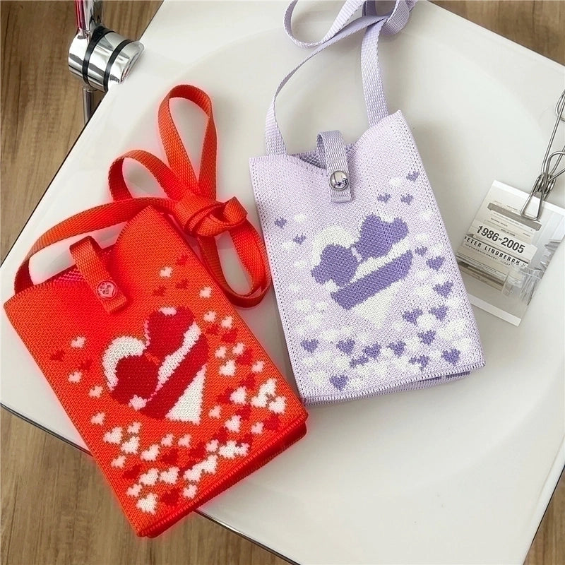 Women's All Seasons Knit Animal Cute Bucket Buckle Phone Wallets