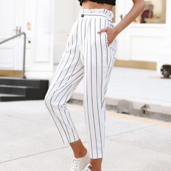 Vertical Striped Straight Trousers