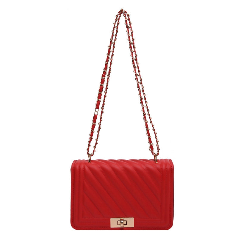 Women's Small Pu Leather Solid Color Vacation Classic Style Sewing Thread Square Lock Clasp Shoulder Bag