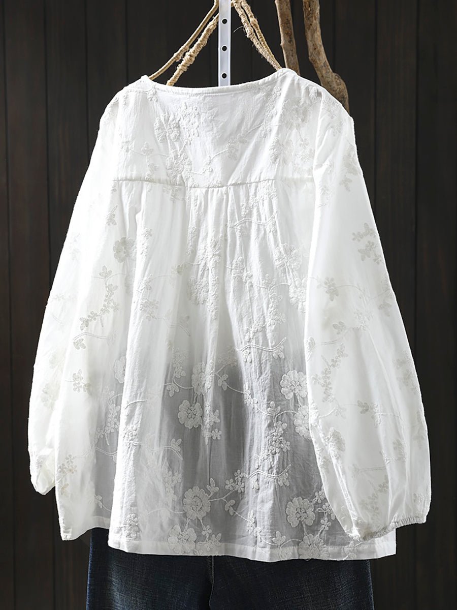 Women Artsy Embroidery Square Collar Shirt