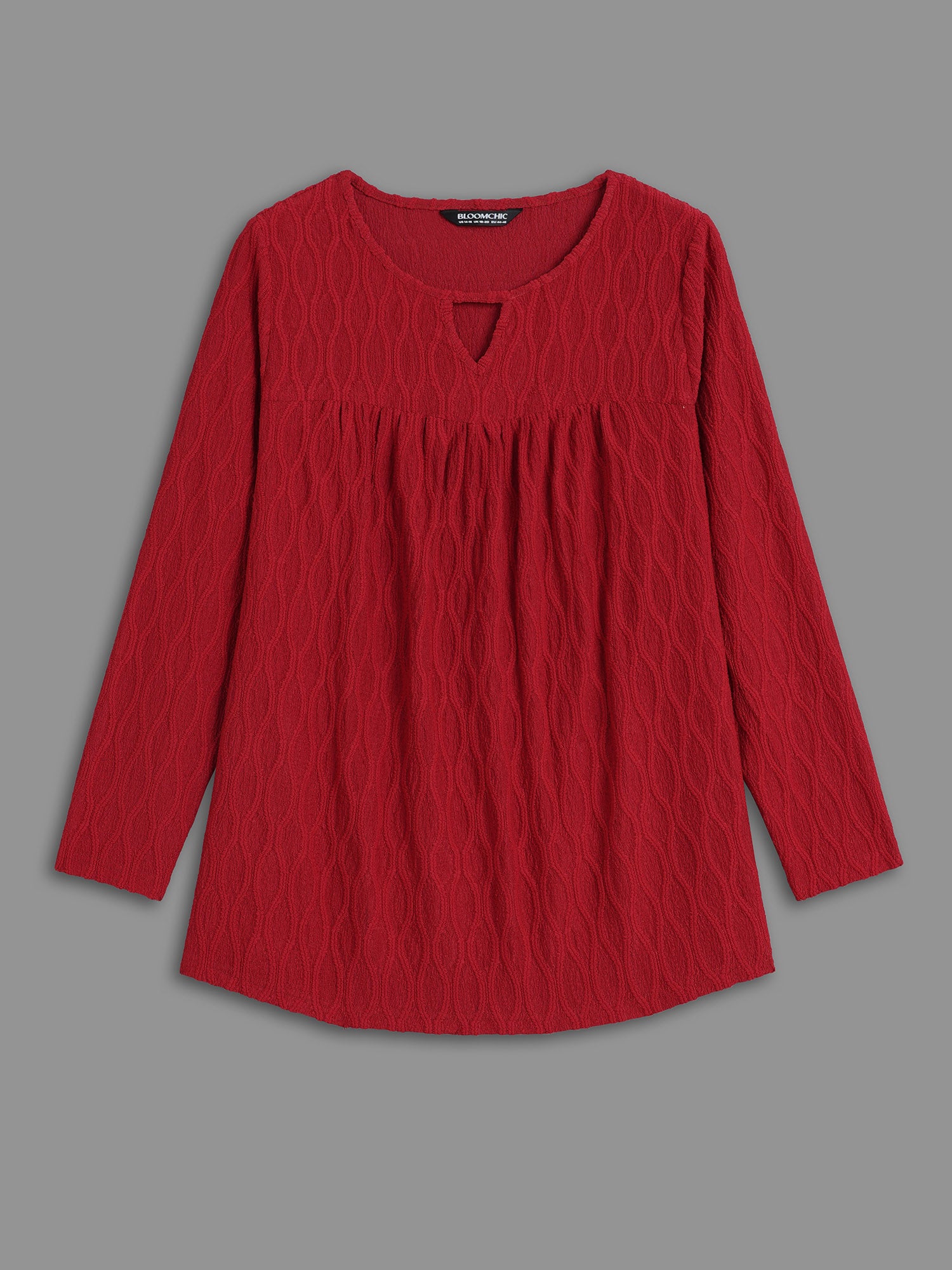 Textured Keyhole Gathered Knit Top