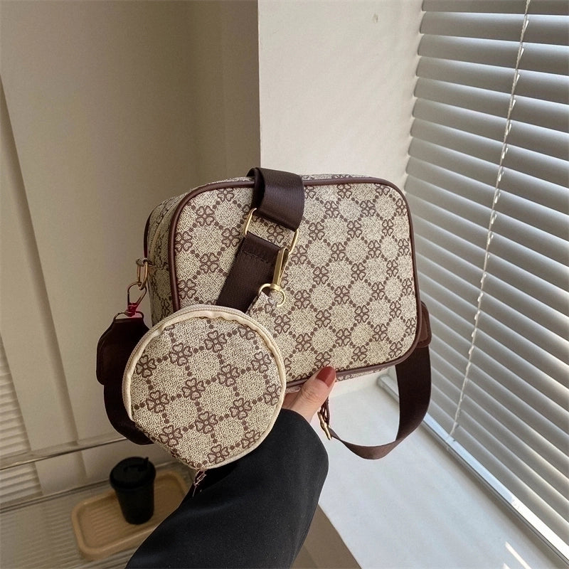 Women's Pu Leather Lingge Fashion Square Zipper Crossbody Bag