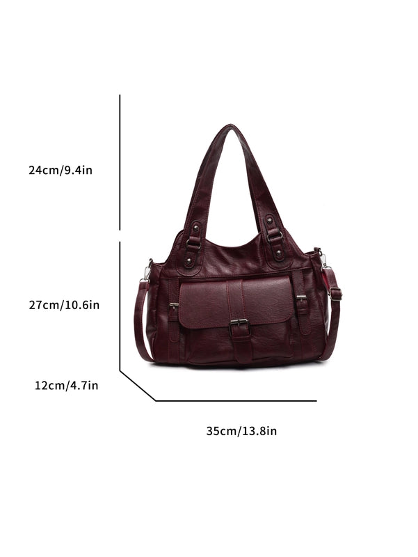 Women's Pu Leather Solid Color Basic Classic Style Streetwear Square Zipper Shoulder Bag