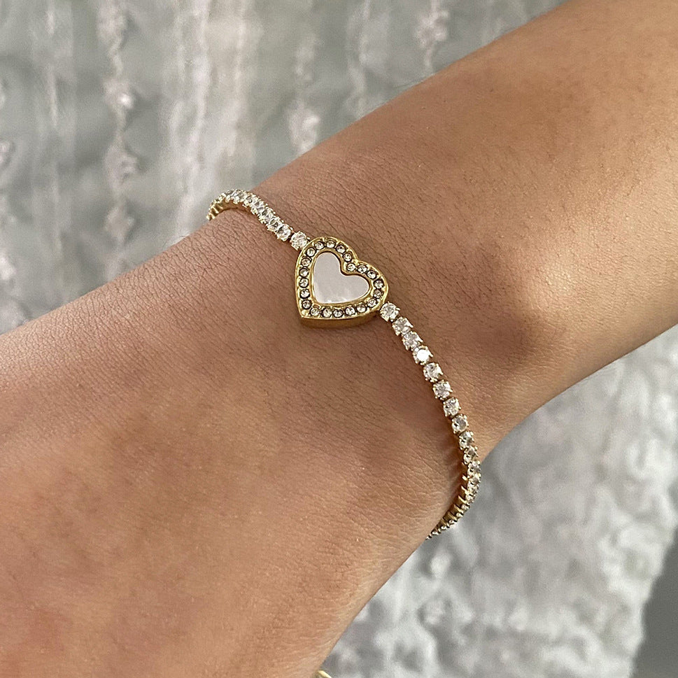 Stainless Steel Heart Full Diamond Bracelet Bracelet Titanium Steel Bracelet