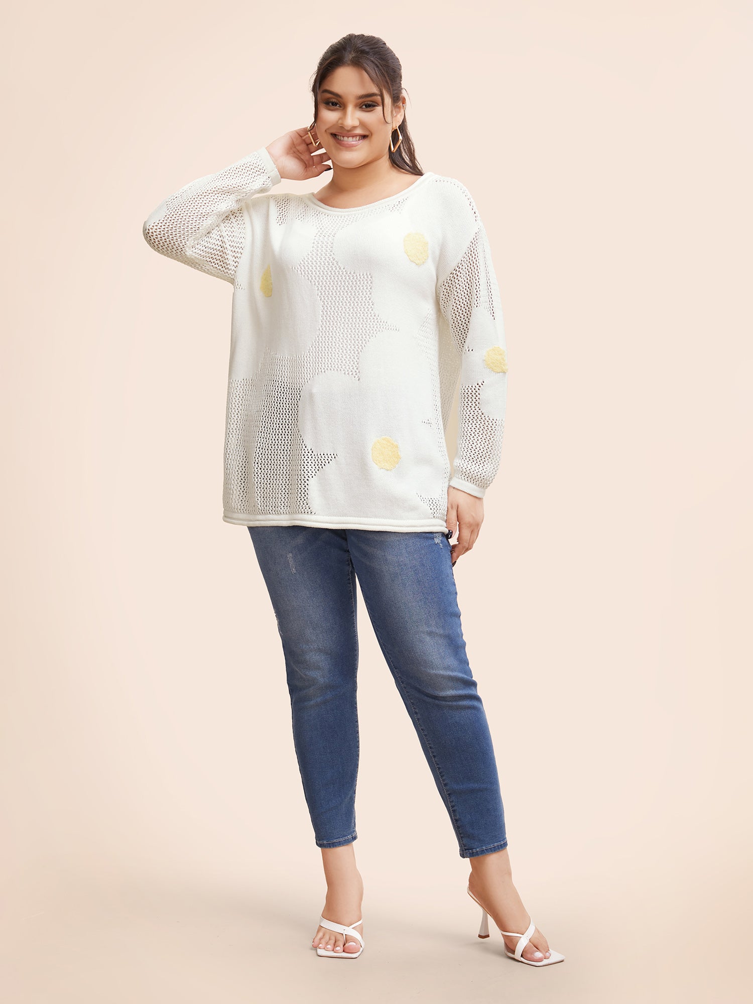 Cotton Crochet Floral Cut Out Pullover