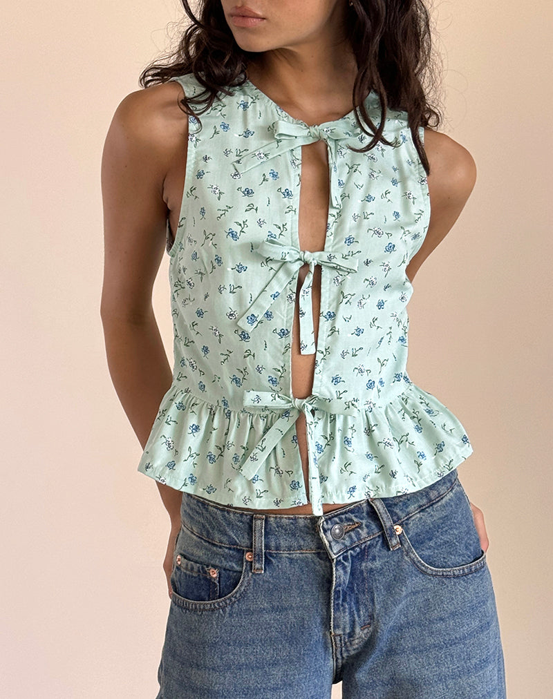 Revata Tie Front Top in Pretty Petal Green