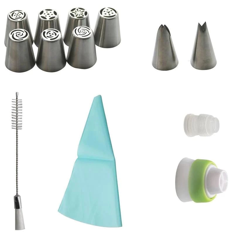 Icing nozzle set made of stainless steel (13 pieces) for cupcakes & cake decoration