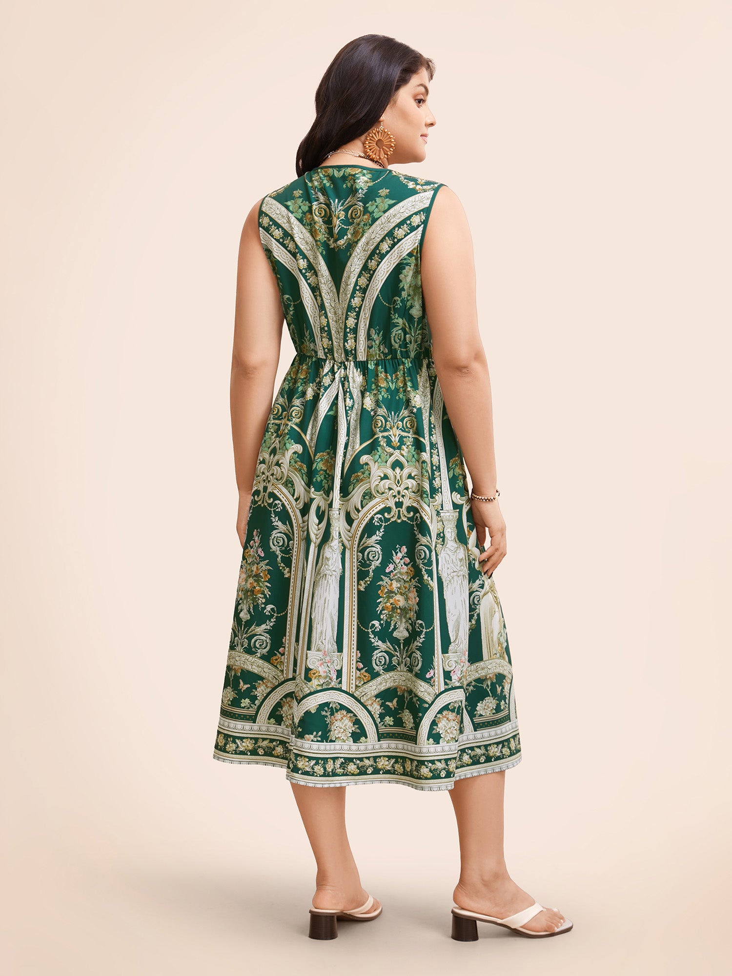 V Neck Boho Print Sleeveless Midi Dress