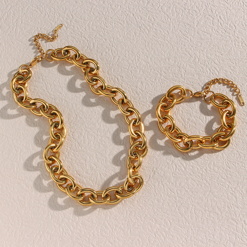 Fashion Round Geometric Stainless Steel 18K Gold Plated Necklaces