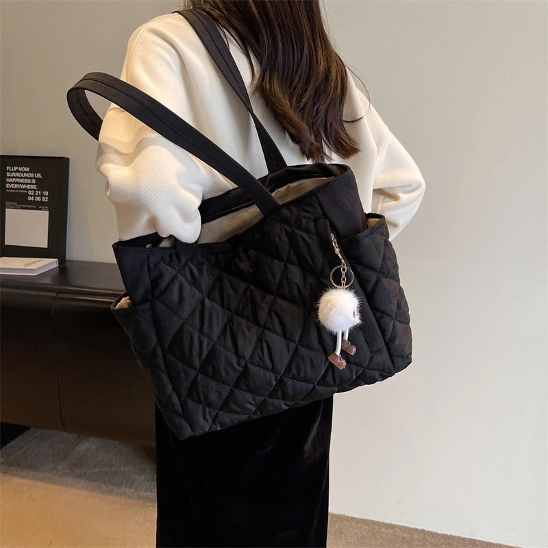 Women's Oxford Cloth Solid Color Elegant Vacation Sports Sewing Thread Square Zipper Shoulder Bag Bucket Bag