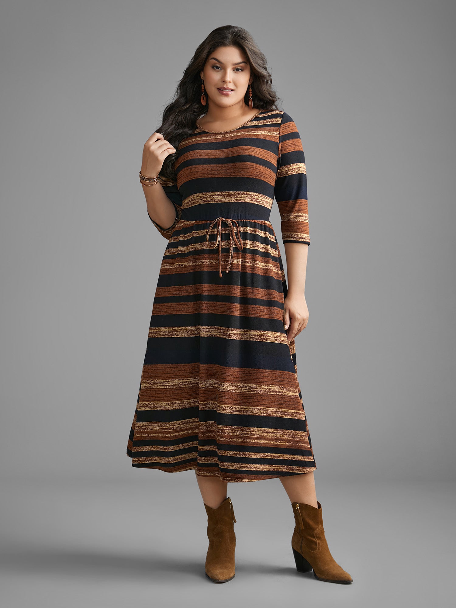 Striped Elastic Waist Tie Knot Dress