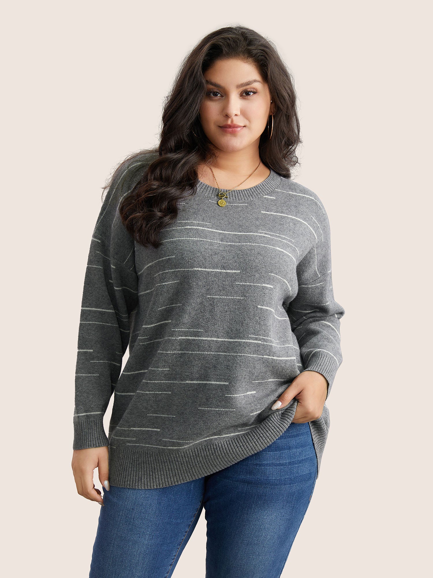 Supersoft Essentials Asymmetrical Striped Round Neck Pullover