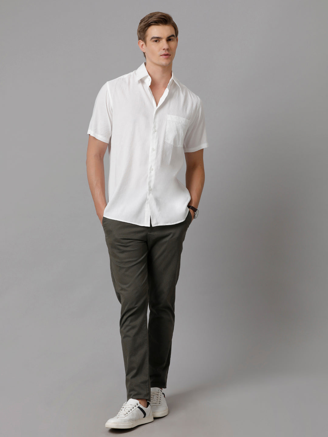 Men Solid Casual White Shirt (LENIN)