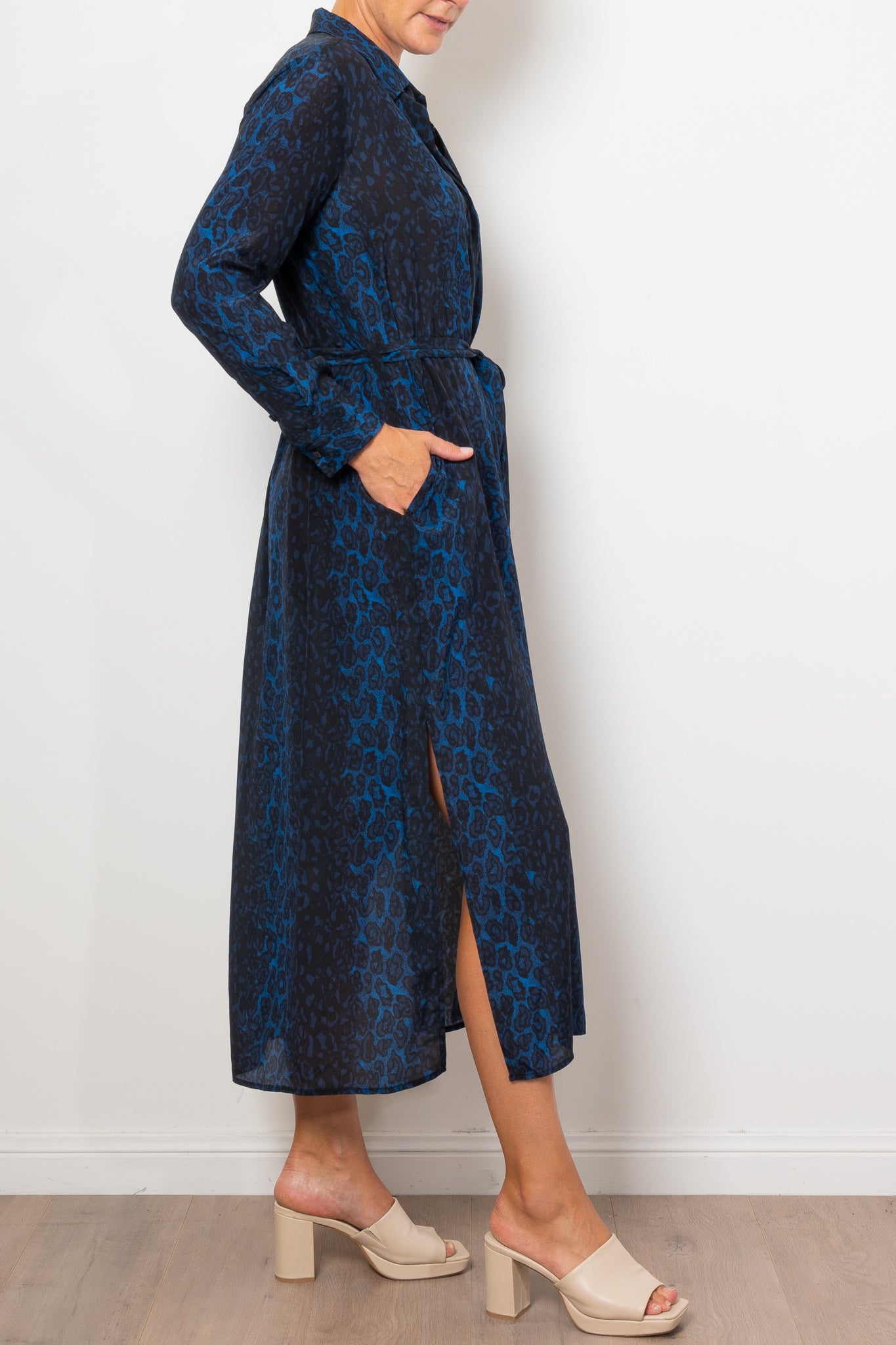 Mela Purdie Tie Shirt Dress Sapphire Leopard Silk Print