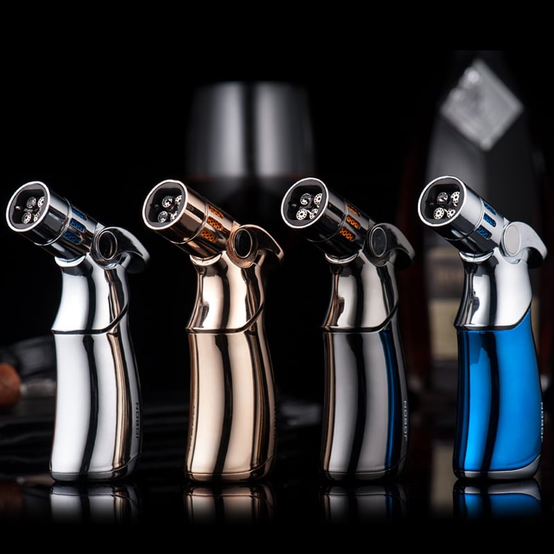 Windproof straight torch blue flame lighter