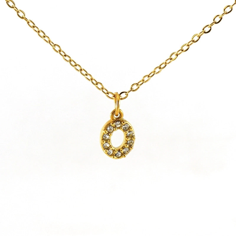 Minimalist Classic Style Letter Titanium Steel Zircon 18K Gold Plated Inlay Pendant Necklace
