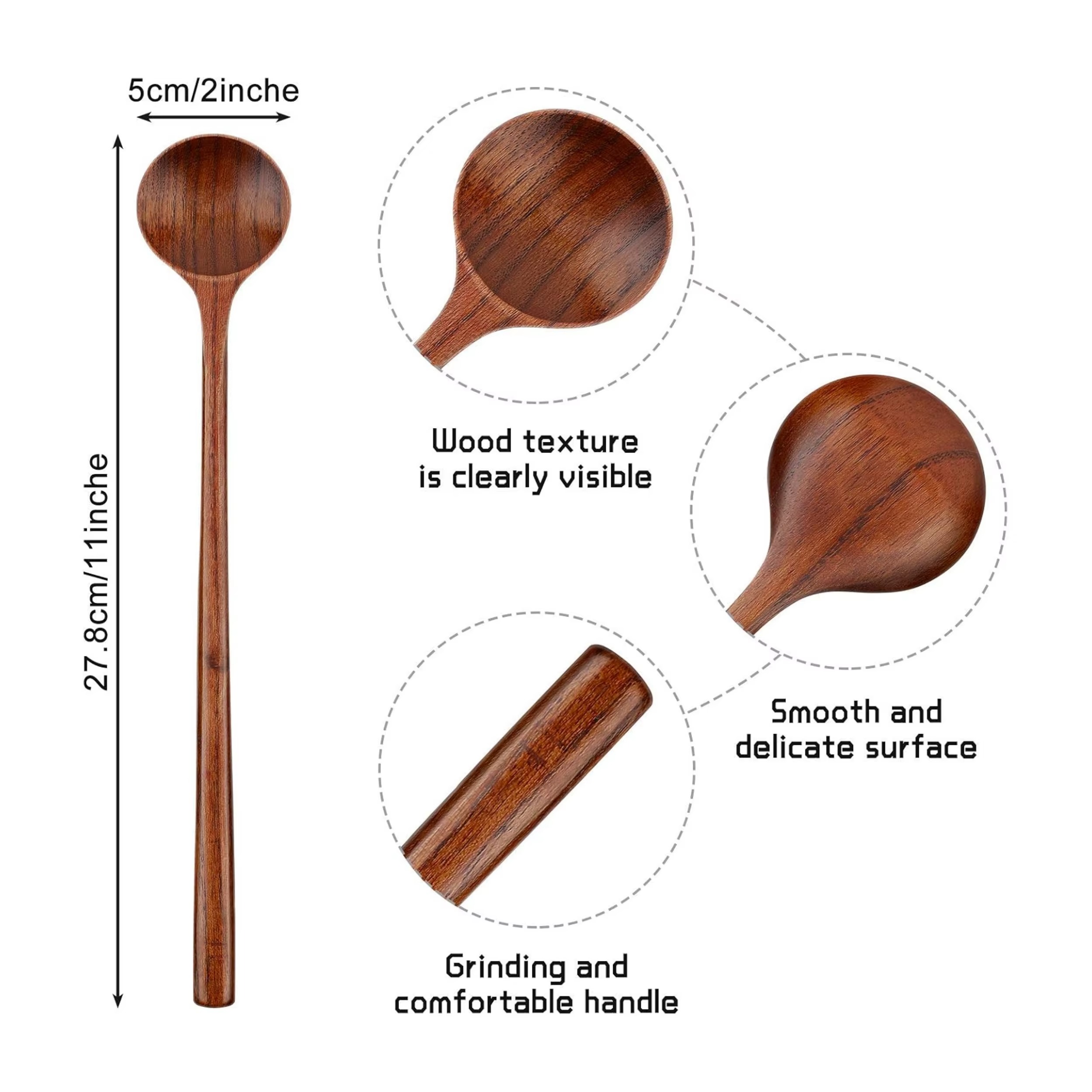 Wooden long handle soup spoon for cooking and mixing heat resistant kitchen tool utensil, long spoon for stirring