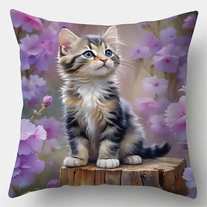 Cute Cat Polyester Pillow Cases Couch & Sofa Decor