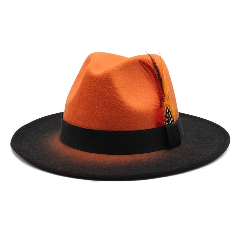 The New Color Color Color Gradient Feather Jazz Hat Female Wool Hat Hat Male And Female Outdoor Cover