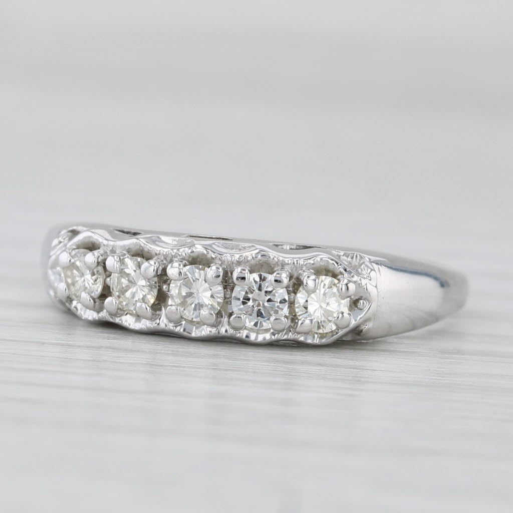 Vintage 0.35ctw Diamond Wedding Band 14k White Gold Size 8 Stackable Ring