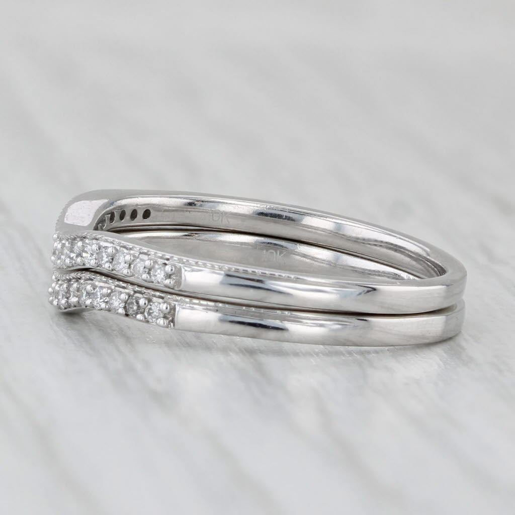 0.20ctw Diamond Wedding Bands Set of 2 Rings 10k White Gold Size 7