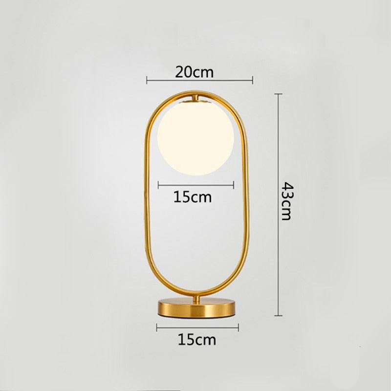 Golden Brass Ring LED Table Lamp with Glass Sphere