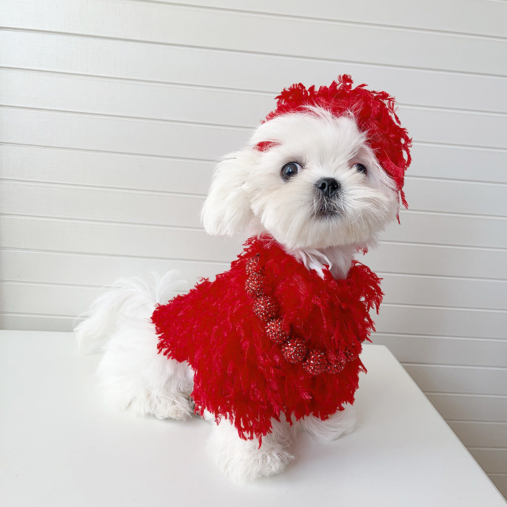 Tassel Faux Fur Dog Sweater&Hat