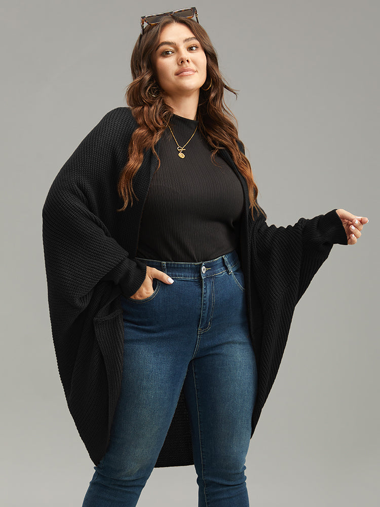 Solid Dolman Sleeve Arc Hem Cardigan