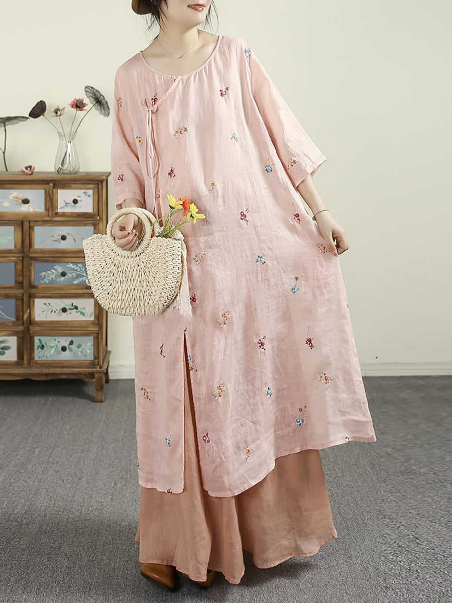 Women Summer Vintage Floral Embroidery 100%Raime Shirt