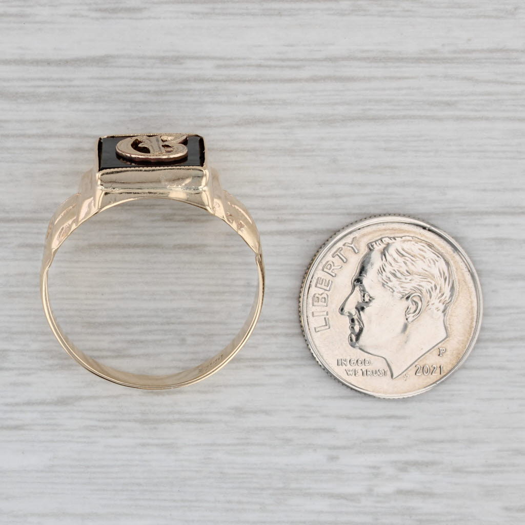 Black Glass Old English Letter G Signet Ring 10k Yellow Gold Size 10 Men's