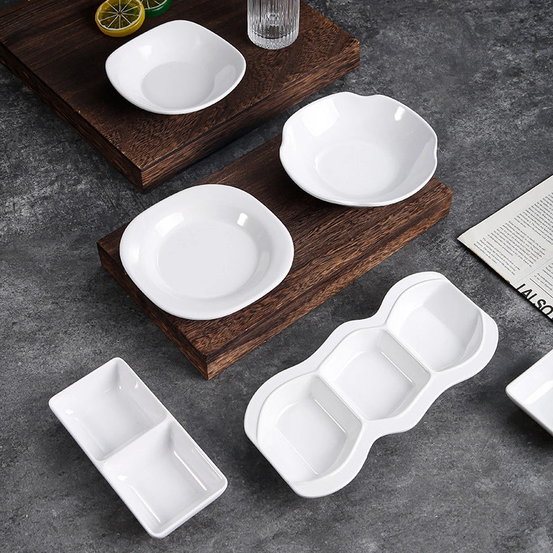 White Melamine Round Flavor Dish Vinegar Dish Catering Hot Pot Shop Commercial Imitation Porcelain Three-compartment Dip Dish Seasoning Dish