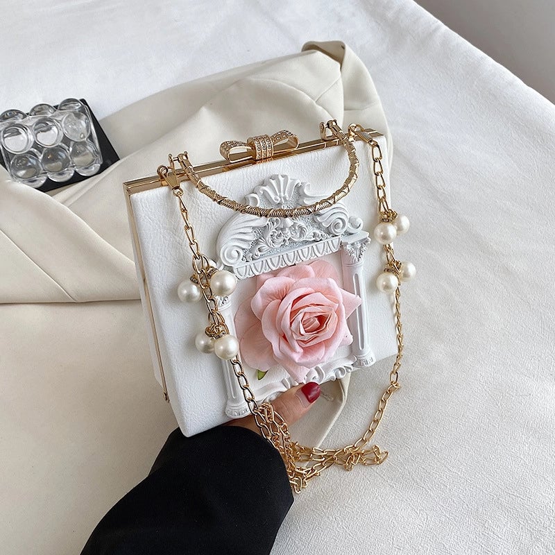 Women's Small Pu Leather Floral Vintage Style Streetwear Square Lock Clasp Square Bag