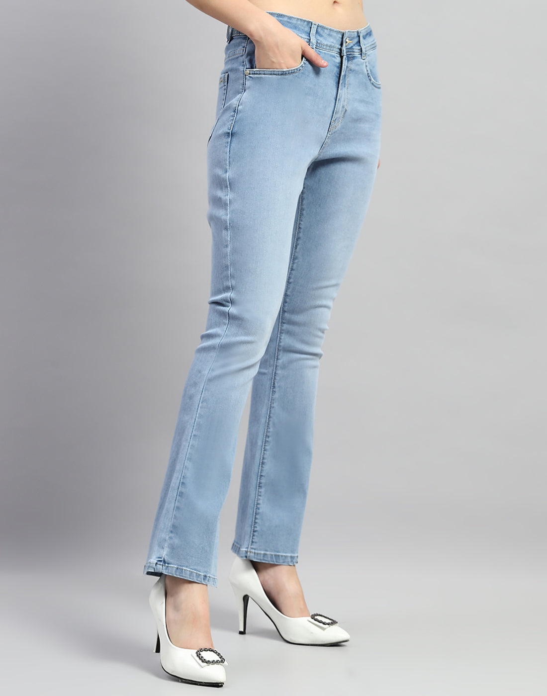 Women Light Blue Light Wash Boot Cut Denim