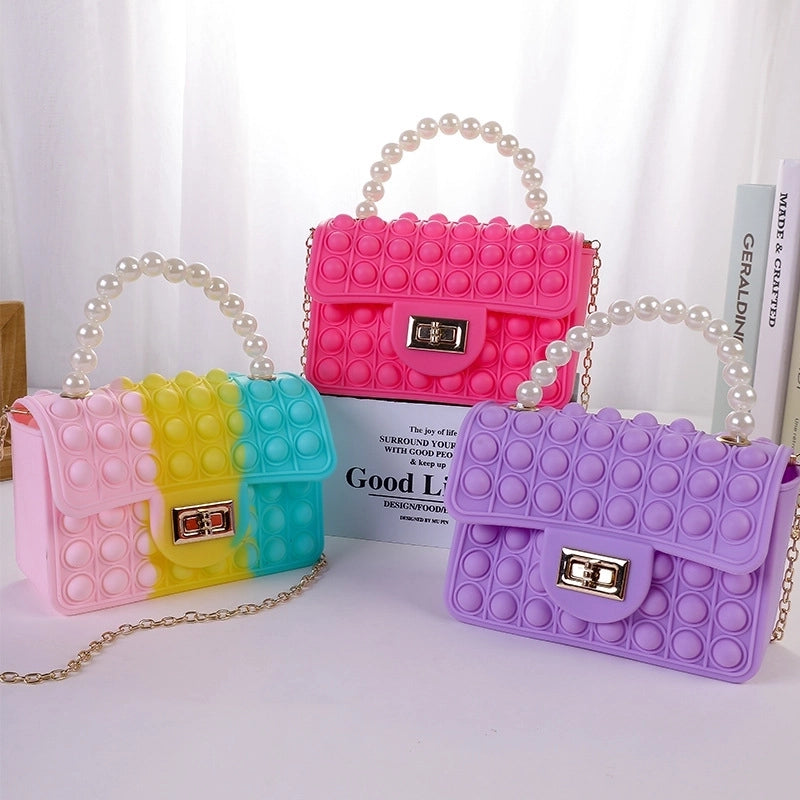 Girl's Color Block Solid Color Silica Gel Pearls Lock Clasp Kids Wallets