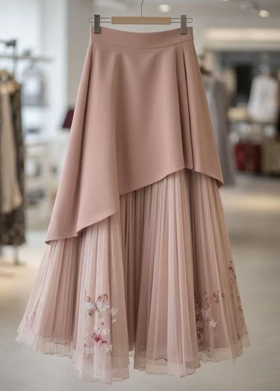 Elegant Pink Original Design Wrinkled Chiffon Skirts Summer