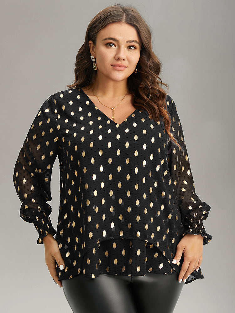 Glitter Polka Dot Textured Shirred Tiered Blouse
