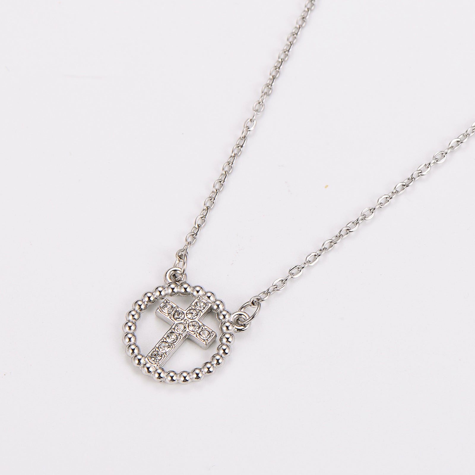Aml Stainless Steel Necklace Stainless Steel Niche Design Round Hollow Cross Clavicle Chain