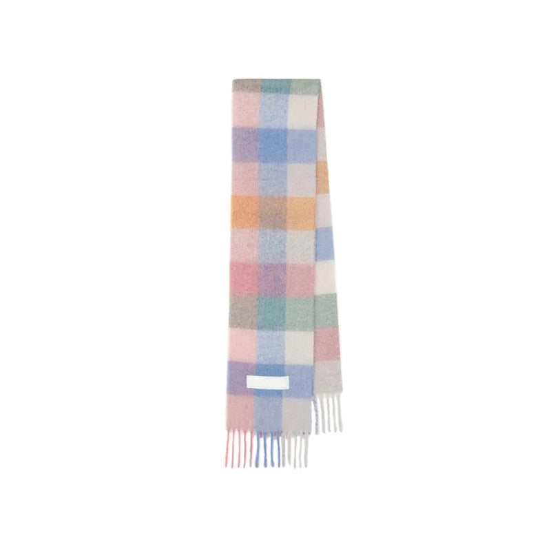 Macaron Color AC New Color Matching Mohair Extra-large Thickened Scarf Women's Plaid Winter Large Shawl Scarf